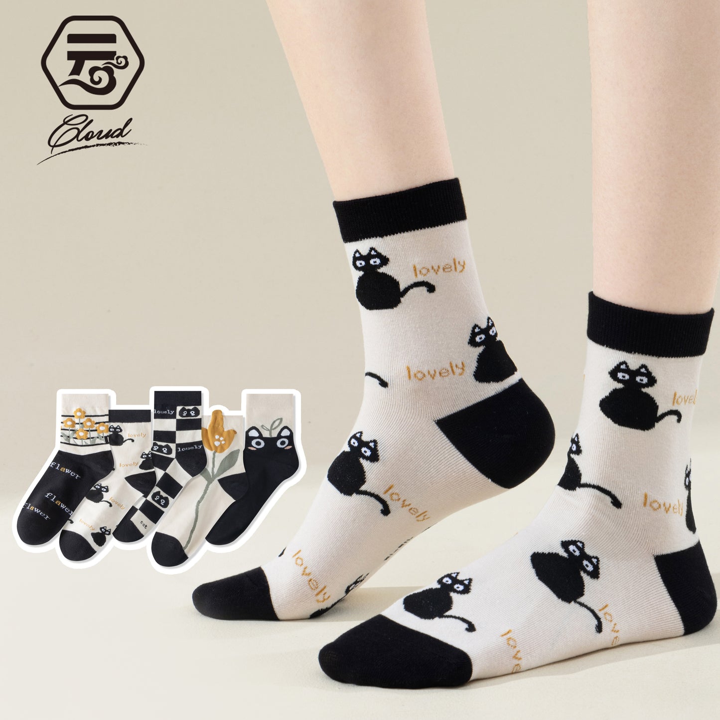 Cozy Teddy Neutral Crew Socks – 5-Pair Set