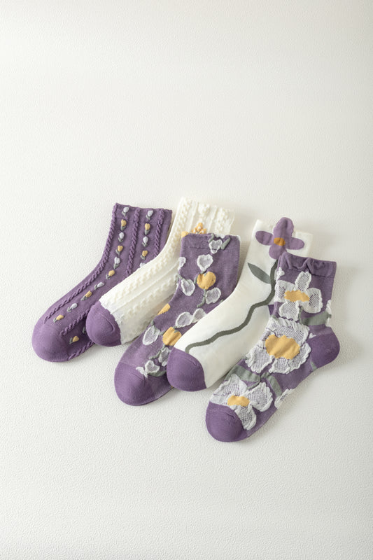 Lavender Garden 5-Pair Crew Sock Set