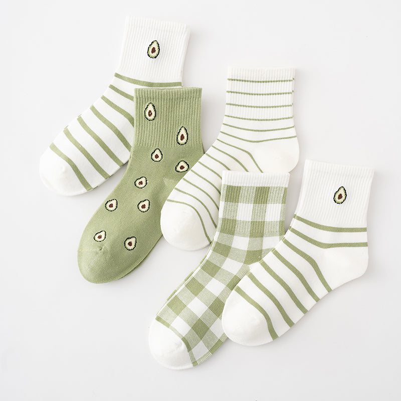 Avocado Picnic 5-Pair Crew Sock Set