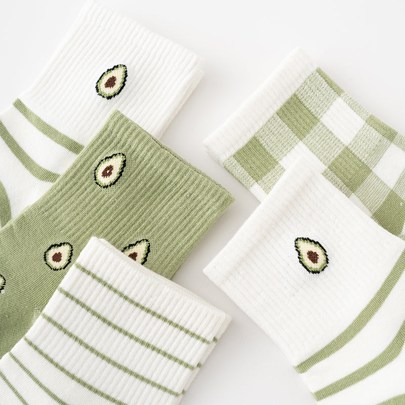 Avocado Picnic 5-Pair Crew Sock Set