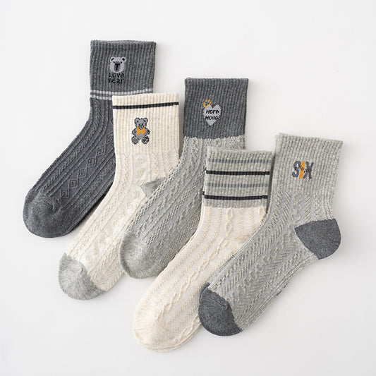 Cozy Bear Neutrals 5-Pair Crew Sock Set