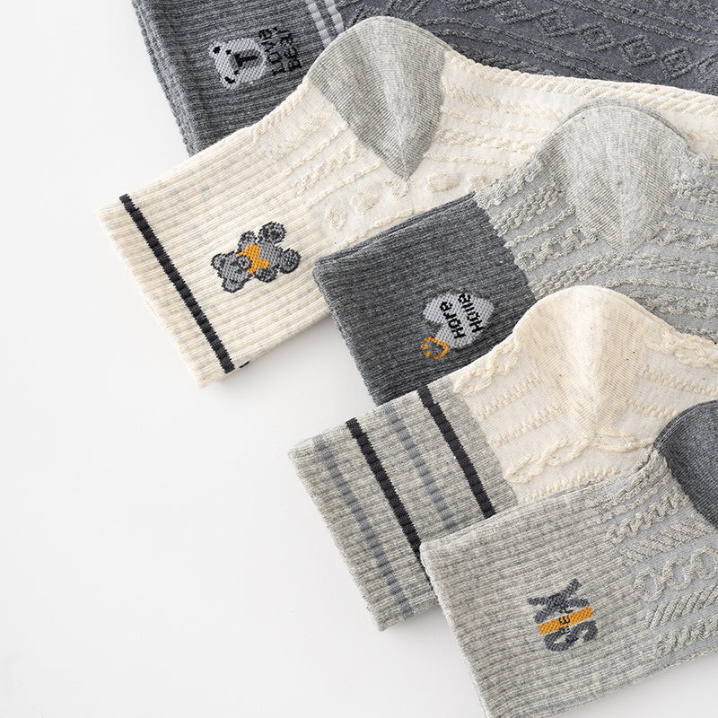 Cozy Bear Neutrals 5-Pair Crew Sock Set