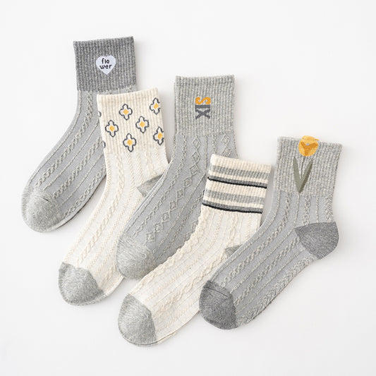 Sunny Grey 5-Pair Crew Sock Set