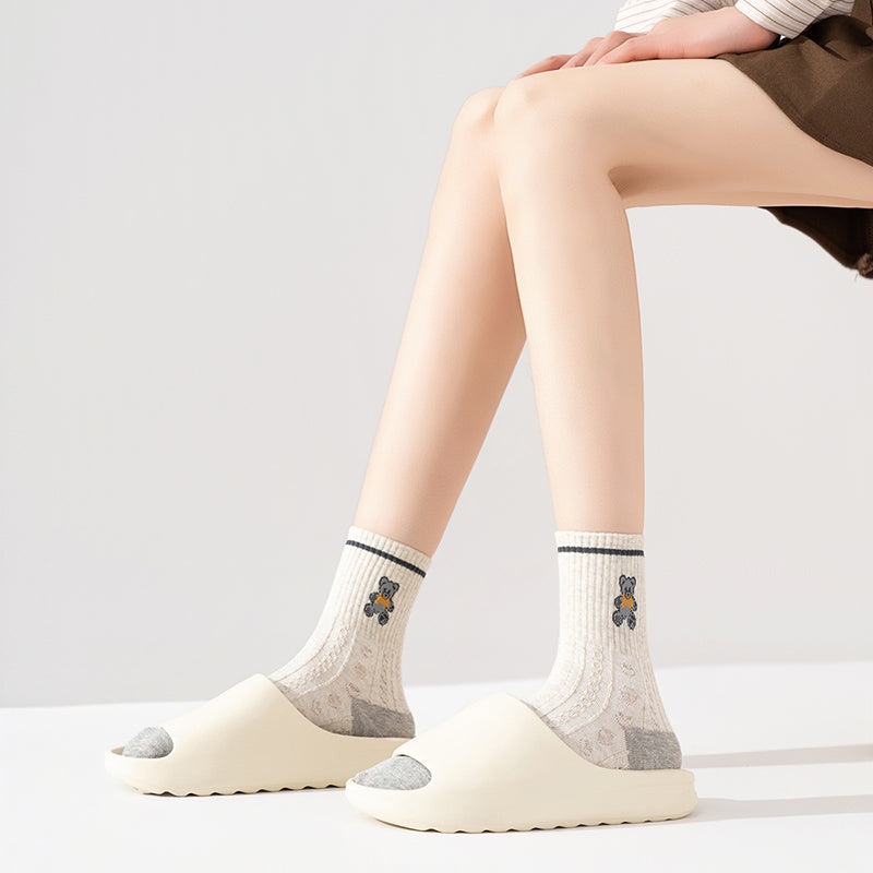 Cozy Bear Neutrals 5-Pair Crew Sock Set