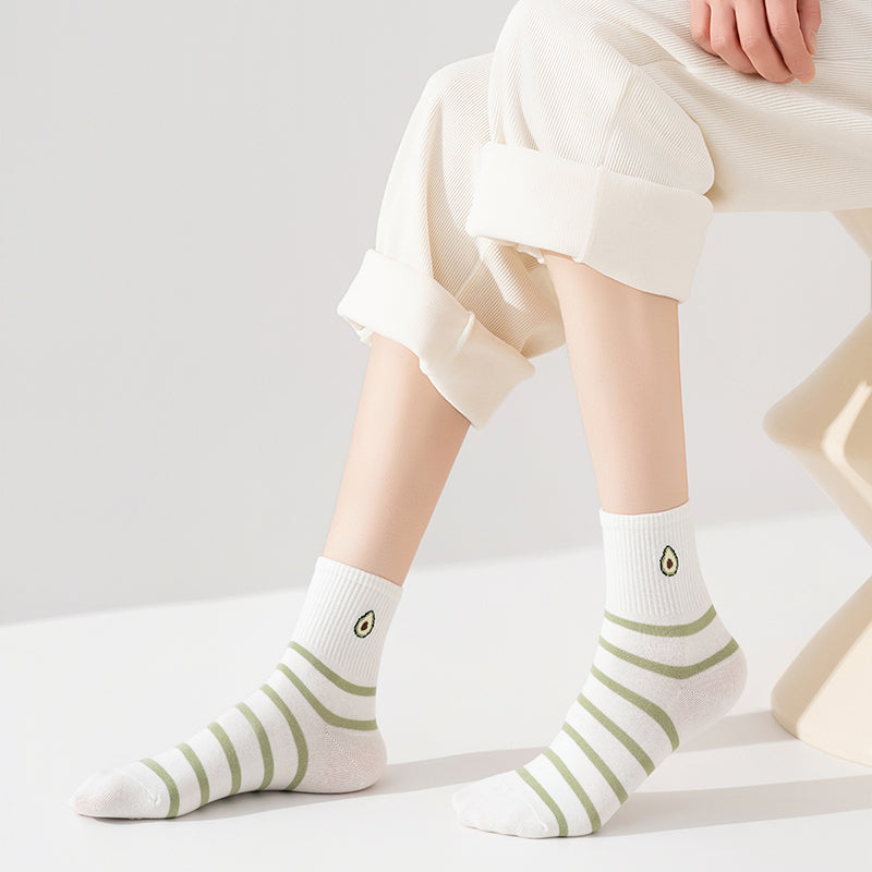 Avocado Picnic 5-Pair Crew Sock Set
