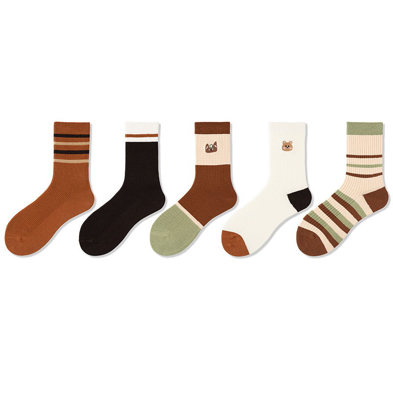 Forest Friends Assorted Crew Sock， 5 Pair set